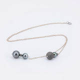 Offene Silberkette mit Tahitiperlen und Diamant Pavé Pendeln - Armor Necklace