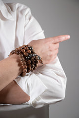 Lange Kette/ Armband aus Holz- und Tahiti Perlen -Big Buddhist Bond