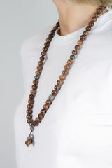 Luxuriöse Kette mit Holzperlen, Diamant Pavé Kugeln und Tahiti Perlen - Big Buddhist Diamond Bond