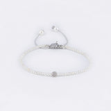 Klassisches Armband mit Weißen Süßwasserperlen & 14K Weißgold Diamant Kugel - Principessa Bracelet