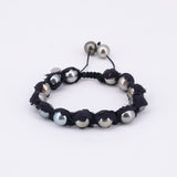 Luxus Armband mit Tahitiperlen und Schwarzer Seide – Rockstar Bracelet