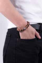 Luxuriöses Armband mit Sandelholz Perlen und Pavé Diamant Kugel - Dark Amazone Bracelet