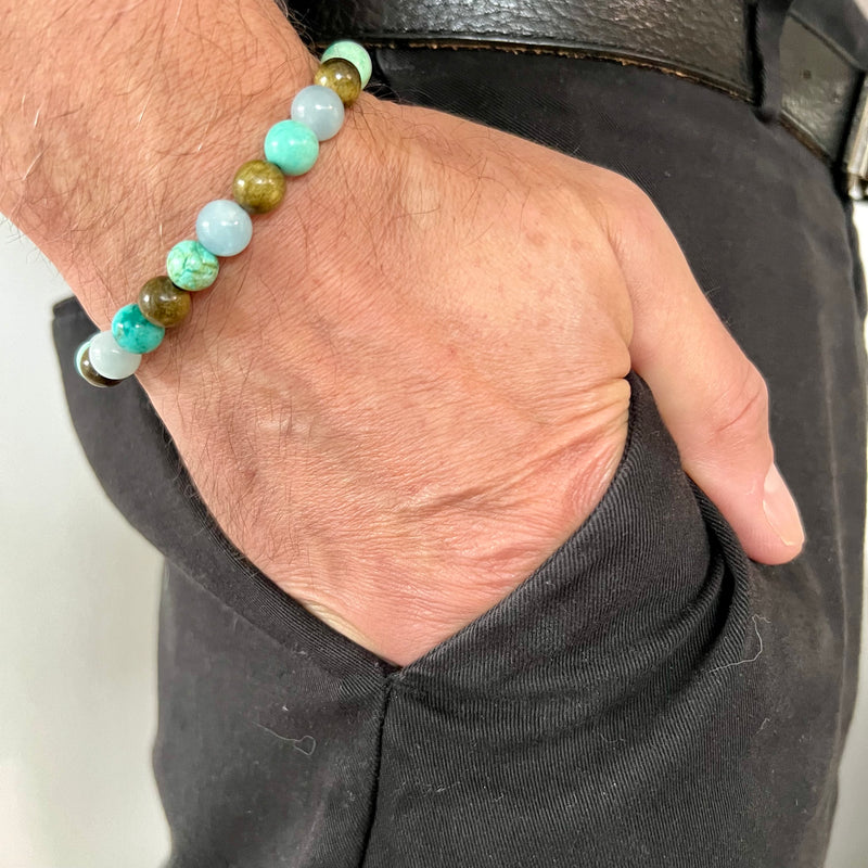 Aqua Turquoise MEN - Herrenarmband mit Natürlichen Türkisen/ Aquamarin