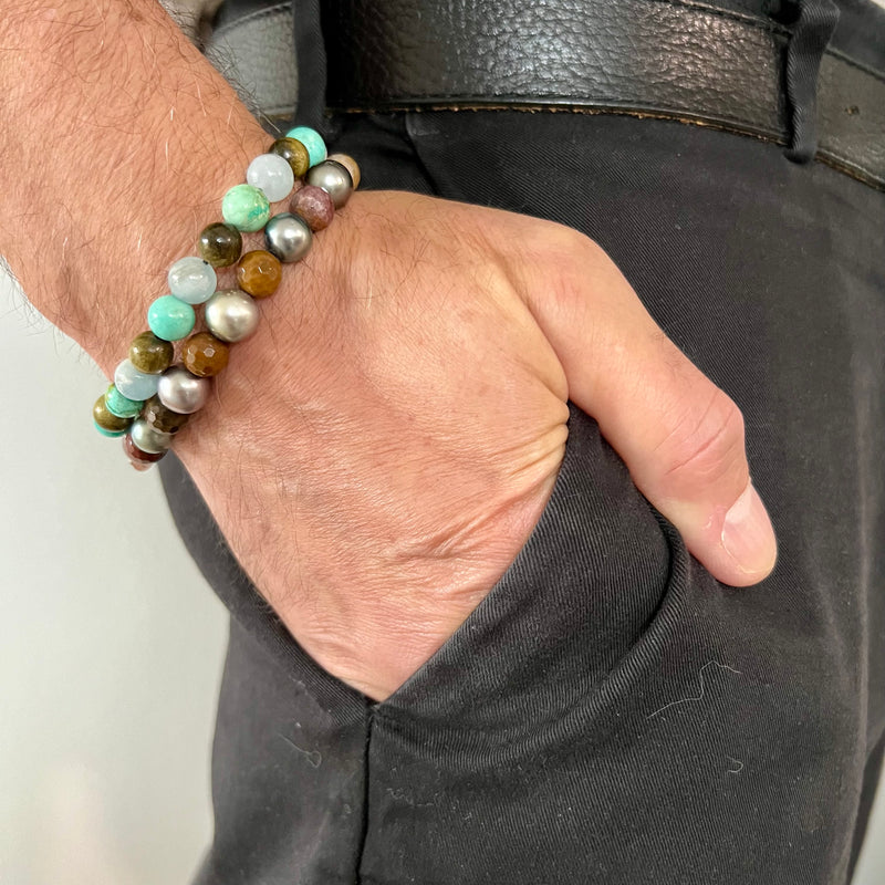 Aqua Turquoise MEN - Herrenarmband mit Natürlichen Türkisen/ Aquamarin